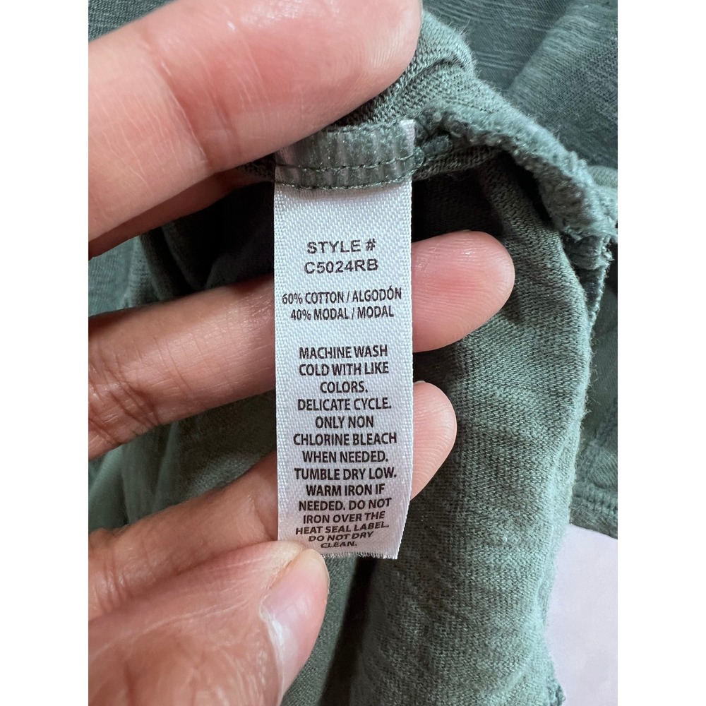 Felina Women's V-Neck T-Shirt Sage Green Slub Knit Short Sleeve Tee Size M - Picture 5 of 5